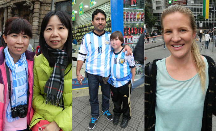 As taiwanesas Anne e Eileen, o argentino Cesar Herreira com seu filho Matias e a inglesa Samantha
